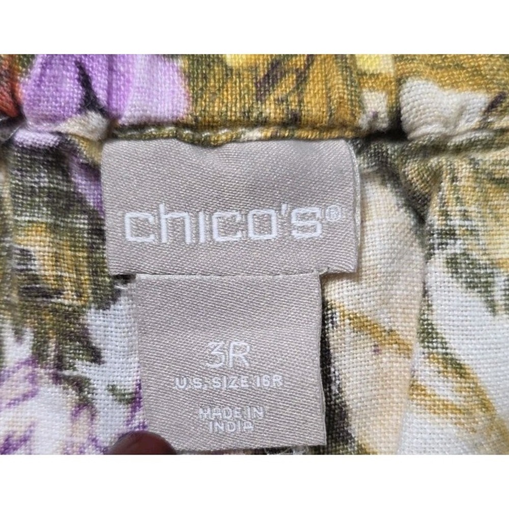 Chico's Linen Floral Pants Women's Size 16 XL Boho Tropical Pull On Wide Leg - Picture 8 of 9